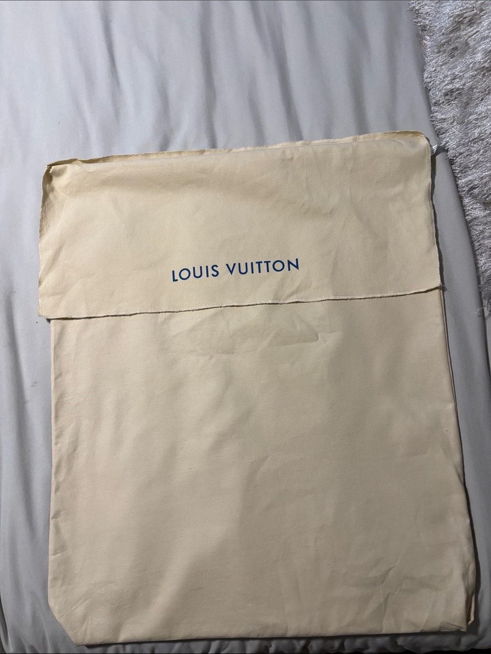 Louis Vuitton Cream Dust Bag with Blue Logo